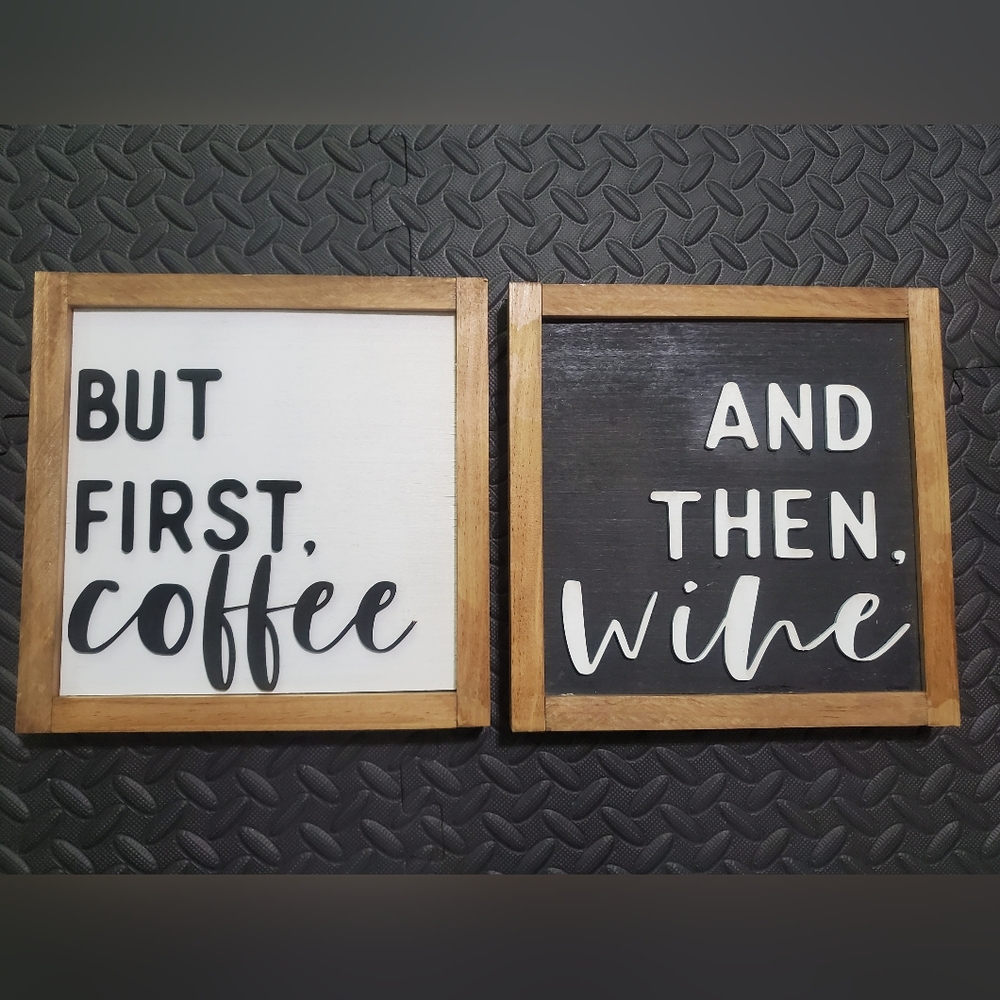 Wooden Coffee and Wine Wall Art Set